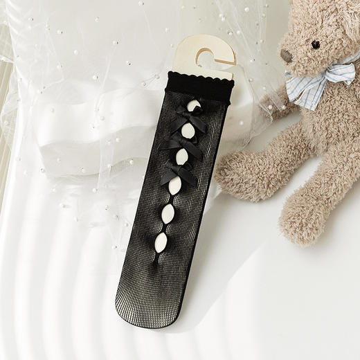 【2双装 雪花爱心中筒亲子袜】新款夏季网眼薄款女童袜子蝴蝶结洛丽塔蕾丝花边长筒公主袜韩国 商品图14