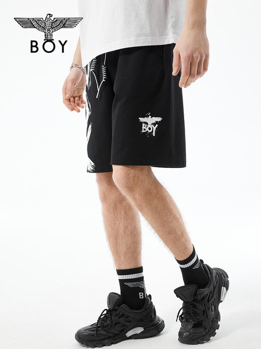 BOYLONDON短裤22春季新品黑白撞色抽绳大LOGO针织五分裤B221N13000 商品图2
