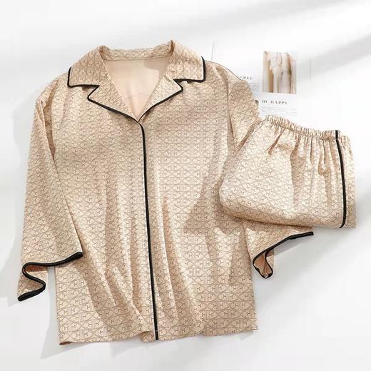 安莉芳夏季女士凉爽缎面雪纺印花中袖翻领家居服套装睡衣EL00448 商品图2