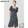 NEELLY纳俪商场同款法式满印连衣裙女方领泡泡袖收腰A字裙中长款 商品缩略图3
