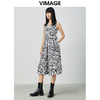 VIMAGE纬漫纪夏季新款V领收腰显瘦A摆复古斑马印花无袖连衣裙V1307920 商品缩略图1