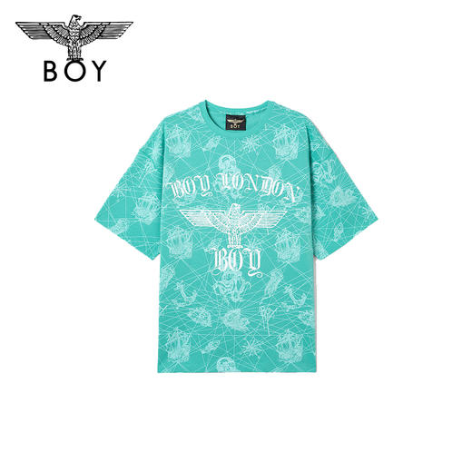 BOYLONDON短袖男女同款22夏季新品哥特字母老鹰印花个性T恤B222N01056 商品图0