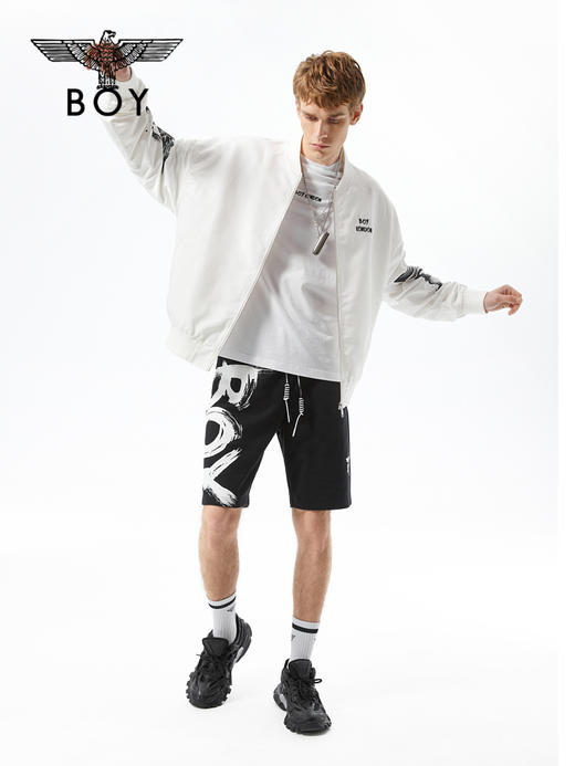 BOYLONDON短裤22春季新品黑白撞色抽绳大LOGO针织五分裤B221N13000 商品图4
