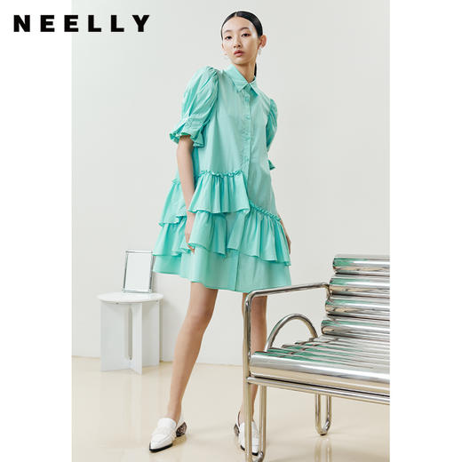 NEELLY纳俪商场同款设计感连衣裙女夏季不规则下摆泡泡袖娃娃裙N22041Y01017 商品图1