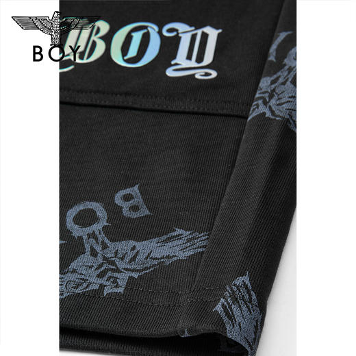BOYLONDON休闲裤男女款22夏季新品老鹰满印黑色宽松短裤B222N13022 商品图2