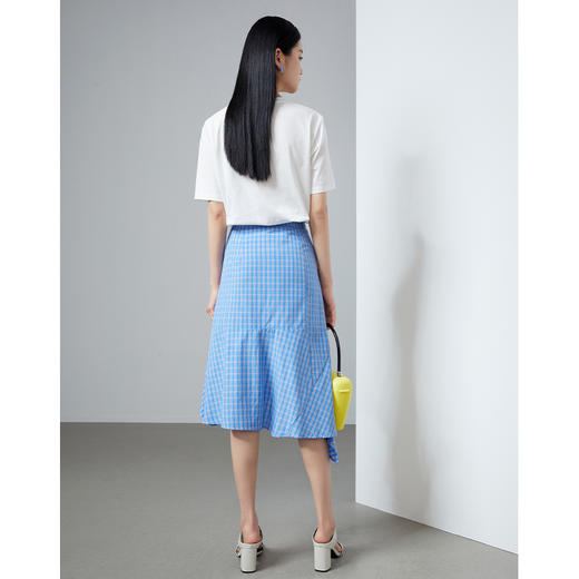 NEELLY纳俪商场同款蓝色格纹高腰半身裙女不规则裙摆鱼尾包臀裙N22044E04423 商品图4