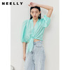 NEELLY纳俪商场同款气质立领白色衬衫女泡泡袖轻薄上衣系带下摆N22041B01007 商品缩略图2