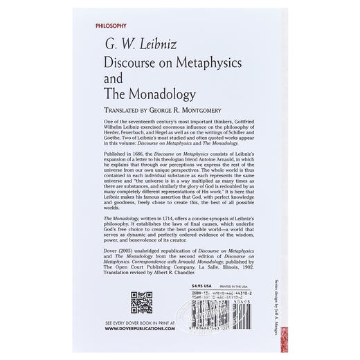 【中商原版】形而上学和单子论 英文原版 Discourse on Metaphysics Leibniz 商品图1