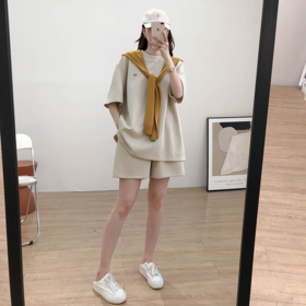 夏季刺绣小狗卫衣卫裤套装女韩版休闲宽松慵懒短袖短裤套装