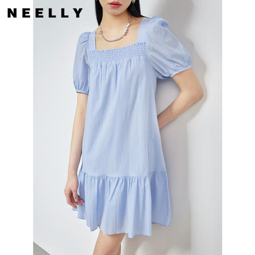 NEELLY纳俪商场同款夏季短袖连衣裙女方领娃娃裙减龄中长款A字裙N22044Y04424 商品图1