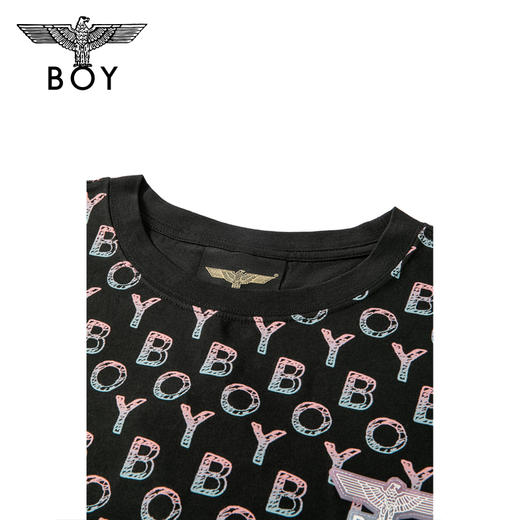 BOYLONDON短袖男女同款22夏季新品水彩感老鹰满印黑色T恤B222N01058 商品图2