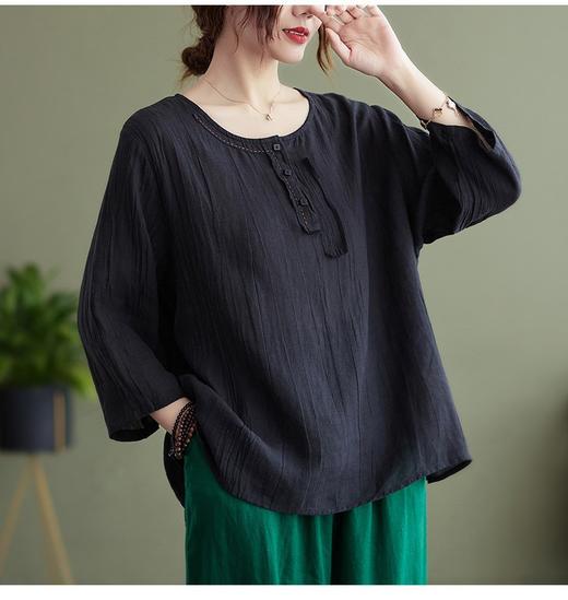 GYH 9263棉麻复古圆领大码宽松休闲显瘦T恤 商品图5