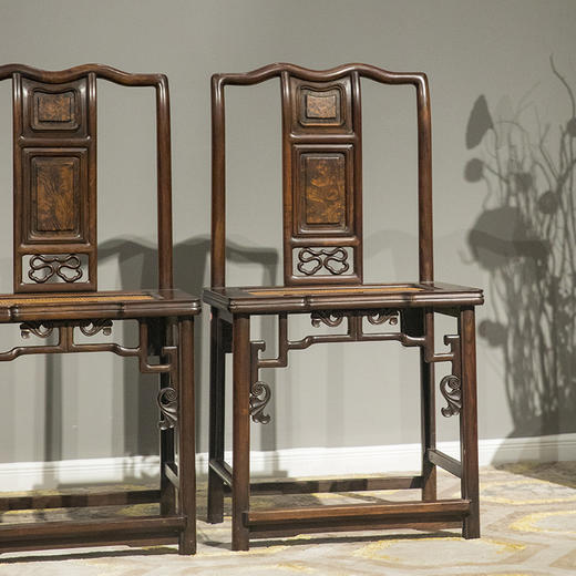 清 红木镶瘿木靠背椅成堂（一堂四只） 商品图1