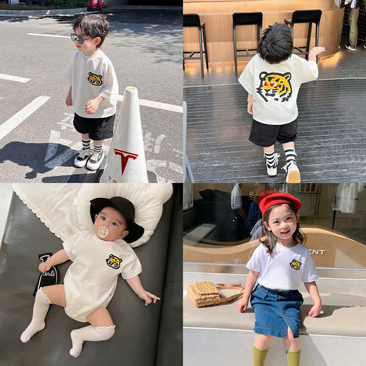婴儿亲子装夏母女新款潮一家三口母子刺绣虎头全家装短袖儿童T恤国庆出游 商品图3