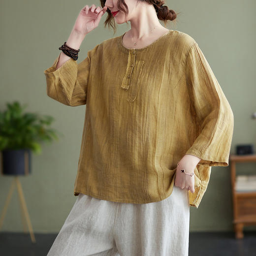 GYH 9263棉麻复古圆领大码宽松休闲显瘦T恤 商品图3