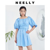 NEELLY纳俪商场同款日系方领抽褶夸张泡泡袖收腰中长款大摆连衣裙N22044Y04553 商品缩略图0