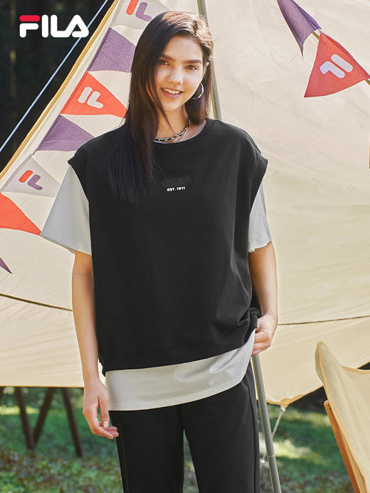 FILA斐乐【江疏影同款】女士短袖两件套2022夏休闲运动短T背心女F11W229114F 商品图3