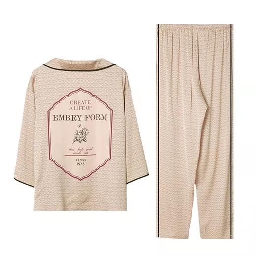 安莉芳夏季女士凉爽缎面雪纺印花中袖翻领家居服套装睡衣EL00448 商品图1