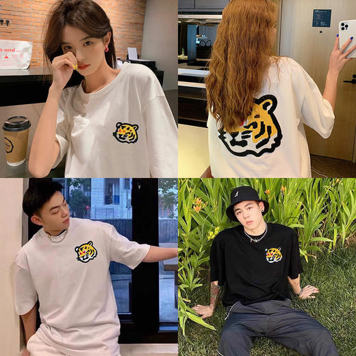 婴儿亲子装夏母女新款潮一家三口母子刺绣虎头全家装短袖儿童T恤国庆出游 商品图2