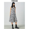 VIMAGE纬漫纪夏季新款V领收腰显瘦A摆复古斑马印花无袖连衣裙V1307920 商品缩略图2