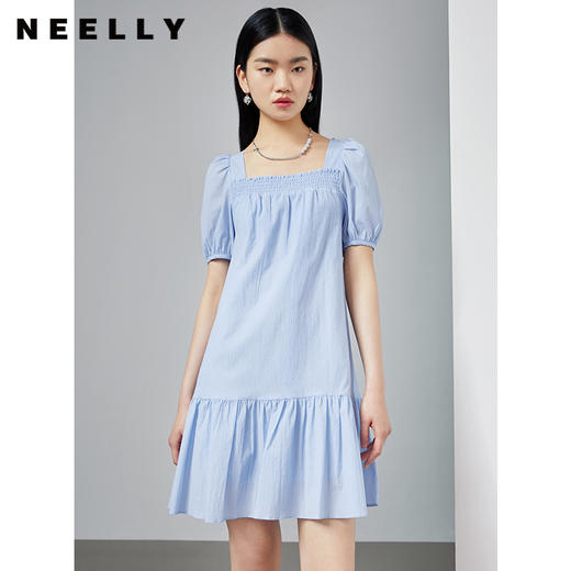 NEELLY纳俪商场同款夏季短袖连衣裙女方领娃娃裙减龄中长款A字裙N22044Y04424 商品图3