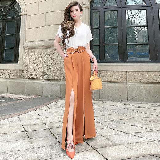 【WZNH】时尚气质开叉阔腿裤套装两件套女2022夏季新款高腰修身撞色套装女 商品图1