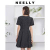 NEELLY纳俪商场同款甜美纯色V领提花暗纹灯笼袖A字收腰大摆连衣裙N22044Y04554 商品缩略图3