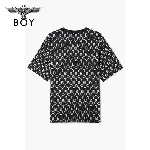 BOYLONDON短袖男女同款22夏季新品水彩感老鹰满印黑色T恤B222N01058 商品图1