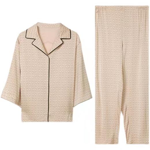 安莉芳夏季女士凉爽缎面雪纺印花中袖翻领家居服套装睡衣EL00448 商品图4