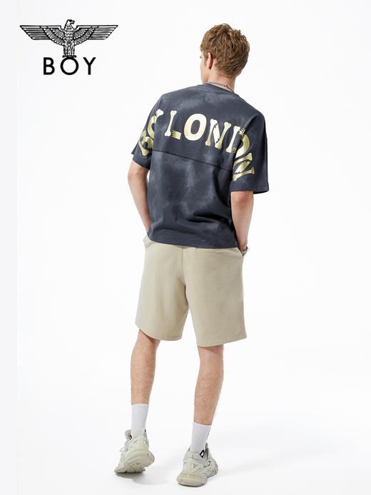 BOYLONDON短袖男女同款22春夏新品烫金LOGO水波纹分割感T恤B221N01032 商品图4