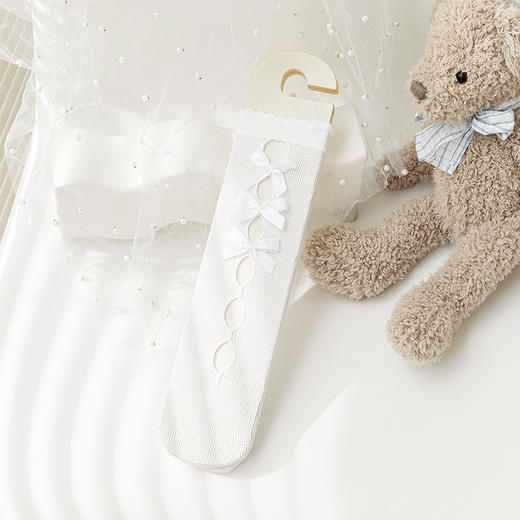 【2双装 雪花爱心中筒亲子袜】新款夏季网眼薄款女童袜子蝴蝶结洛丽塔蕾丝花边长筒公主袜韩国 商品图9