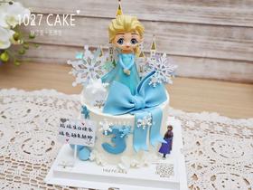 1027CAKE | 翻糖蝴蝶结 蓝色系 冰雪奇缘主题 爱莎蛋糕