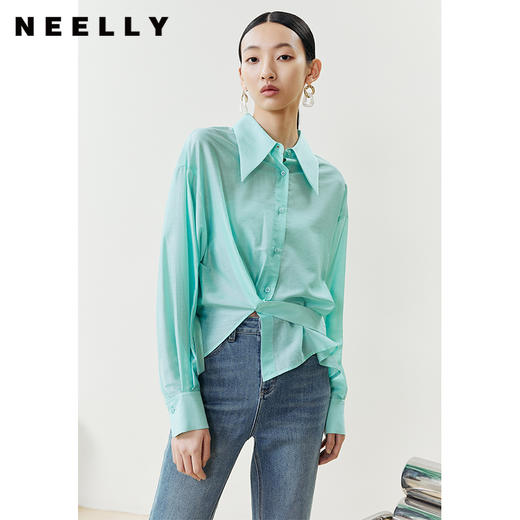 NEELLY纳俪商场同款衬衫女夏季薄款单排扣设计感收腰袢带上衣小衫N22041B01008 商品图0