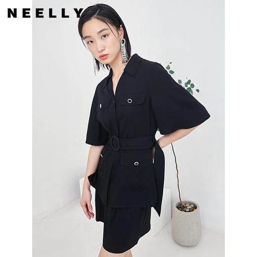 NEELLY纳俪商场同款时尚套装女夏季多口袋收腰系带衬衫休闲短裤N22044Z04419 商品图0