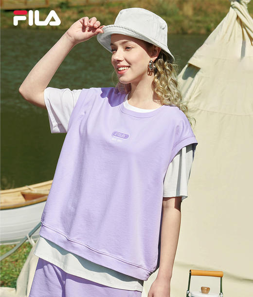 FILA斐乐【江疏影同款】女士短袖两件套2022夏休闲运动短T背心女F11W229114F 商品图1