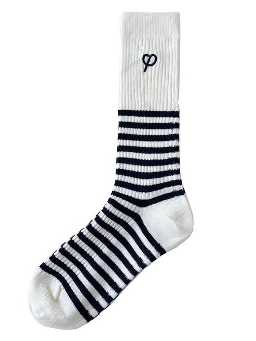 条纹刺绣中筒袜 商品图0