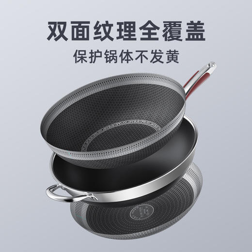 【官方正品保证】	欧乐菲第五代不粘锅不锈钢炒锅少油烟双面花纹蜂窝炒菜蜂巢锅具电磁炉天然气明火通用 34CM	OLO34B1 商品图5