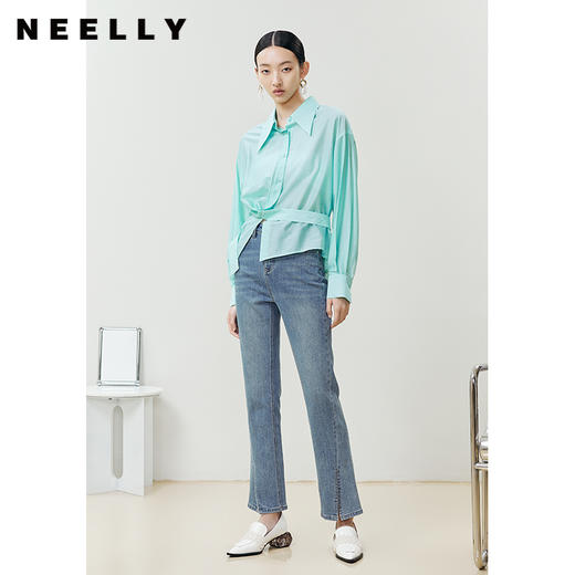NEELLY纳俪商场同款衬衫女夏季薄款单排扣设计感收腰袢带上衣小衫N22041B01008 商品图3
