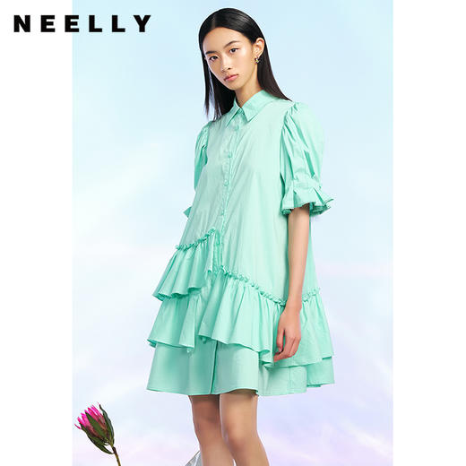 NEELLY纳俪商场同款设计感连衣裙女夏季不规则下摆泡泡袖娃娃裙N22041Y01017 商品图2