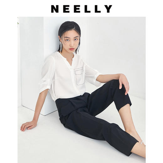 NEELLY纳俪商场同款春秋OL西装烟管裤显瘦简约小脚休闲长裤直筒裤N22044H04552 商品图1