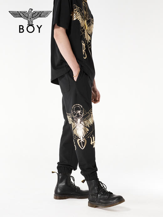 BOYLONDON长裤男女同款22春夏新品烫金休闲老鹰束脚卫裤B221N15014 商品图3