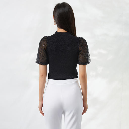 EITIE爱特爱夏季新款气质显瘦立领黑色中式盘扣修身针织上衣B2201904 商品图4