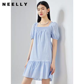 NEELLY纳俪商场同款夏季短袖连衣裙女方领娃娃裙减龄中长款A字裙N22044Y04424
