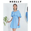NEELLY纳俪商场同款日系方领抽褶夸张泡泡袖收腰中长款大摆连衣裙N22044Y04553 商品缩略图1