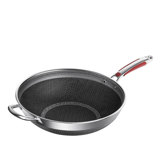 【官方正品保证】	欧乐菲第五代不粘锅不锈钢炒锅少油烟双面花纹蜂窝炒菜蜂巢锅具电磁炉天然气明火通用 34CM	OLO34B1 商品图3