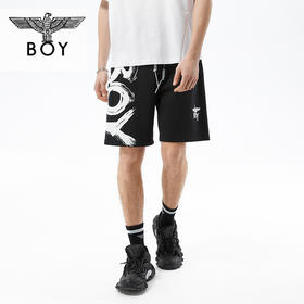 BOYLONDON短裤22春季新品黑白撞色抽绳大LOGO针织五分裤B221N13000