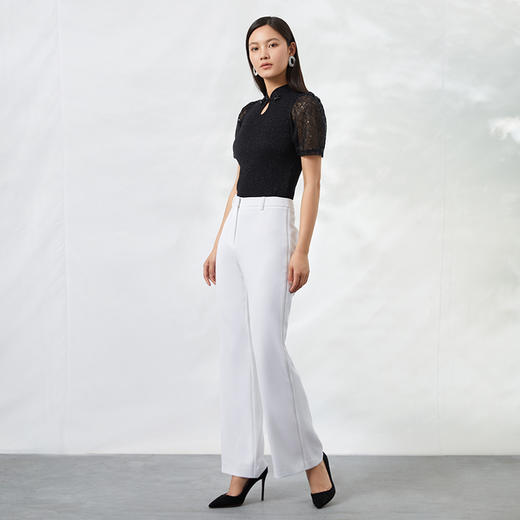 EITIE爱特爱夏季新款气质显瘦立领黑色中式盘扣修身针织上衣B2201904 商品图1