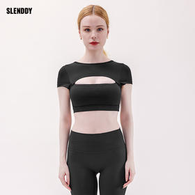 SLENDDY运动健身短袖缕空上衣女性感瑜伽含胸垫T恤 S2009