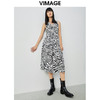 VIMAGE纬漫纪夏季新款V领收腰显瘦A摆复古斑马印花无袖连衣裙V1307920 商品缩略图5