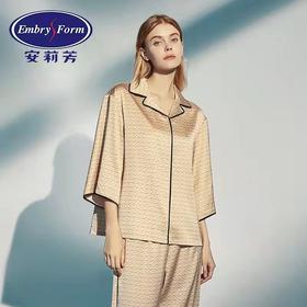 安莉芳夏季女士凉爽缎面雪纺印花中袖翻领家居服套装睡衣EL00448